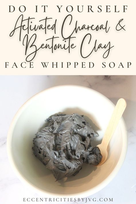 Learn how to make this super easy yet wonderful facial whipped soap in just a few minutes. Full of great ingredients including activated charcoal and bentonite clay this facial soap will leave your skin glowing and refreshed. The activated charcoal and bentonite clay are perfect for a deep clean and are also great mild exfoliants. You will fall in love with this wonderful facial whipped soap. Facial Soap Recipe, Whipped Soap Diy, Charcoal Face Soap, Diy Activated Charcoal, Charcoal Face Wash, Cold Process Soap Recipes, Body Butters Recipe, Homemade Lotion, Clay Soap