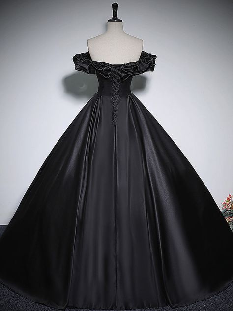 Satin Long Prom Dress, Art Random, Prom Dress Black, Prom Inspo, Satin Evening Dresses, Mother Wedding Dress, Black Dress Formal, Black Off Shoulder, Custom Size Dresses