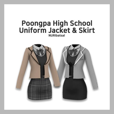 Desire's CC Finds - nuribatsal: ​[NURI] Female Poong-Pa High School... Ts4cc Clothing, Sims 4 Toddler Clothes, Sims 4 Tattoos, Sims 4 Traits, High School Uniform, Printed Blouses, Sims 4 Anime, Pelo Sims, Sims 4 Expansions