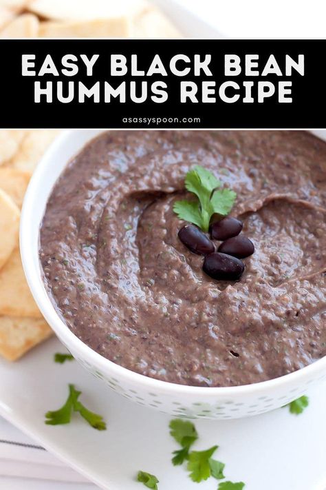 A deliciously simple hummus recipe made with black beans, garlic, and spices. Few ingredients and ready in just 5 minutes! Perfect snack for any day of the week! Black Bean Hummus Recipe Without Tahini, Black Hummus, Hummus Recipe Without Tahini, Black Bean Hummus Recipe, Bean Hummus Recipe, Simple Hummus, Hummus Without Tahini, Black Bean Hummus, Hummus Recipes