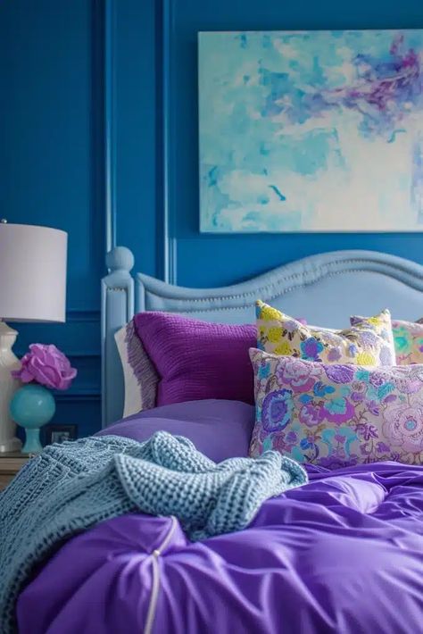 Blue And Purple Bedroom Ideas, Purple And Blue Bedroom, Blue Purple Bedroom, Teal Girls Bedroom, Blue And Purple Bedroom, Preteen Bedroom, Purple Bedroom Ideas, Girls Blue Bedroom, Purple Bedspread