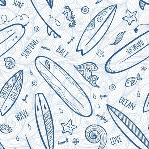 Wave Doodle, Surf Wave, Hawaiian Summer, 타이포그래피 포스터 디자인, Doodle Designs, Surfing Waves, Petrol Blue, Water Resistant Fabric, Amazon Art