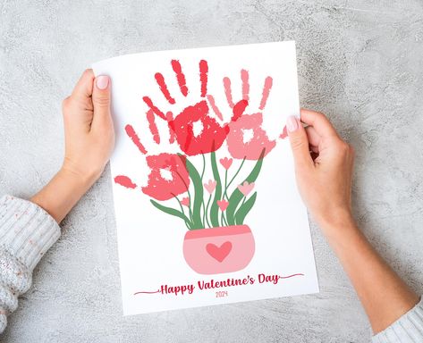 Grandma Valentines Day Crafts, Valentine Handprint Art, Craft For Mom, Valentine Handprint, Valentines Activity, Preschool Valentines Activities, Dad Crafts, Handprint Gifts, Baby Handprint