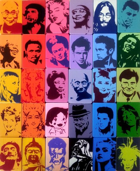 Stencil art spray painted! Stencil Pop Art, Graffiti Stencil Art, Stencil Spray Paint Art, Spray Paint Stencil Art, Stencil Graffiti Art, Stencil Art Portrait, Pop Art Stencil, Stencil Portrait, Street Art Stencil