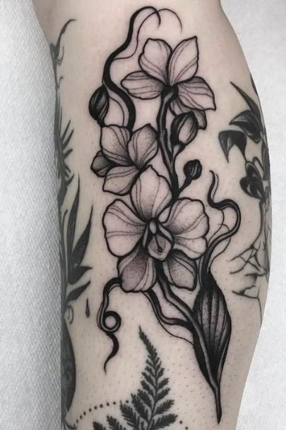 Orchid Tattoo Meaning, Black And White Tattoo, Orchid Tattoo, Omerta Tattoo, Floral Tattoo Design, Botanical Tattoo, Aesthetic Tattoo, White Tattoo, Black Ink Tattoos