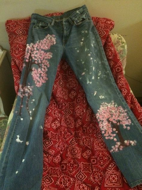 My cherry blossom jeans Cherry Blossom Jeans, Cherry Blossom Kimono, Acrylic Paintings, Strawberry Shortcake, Cherry Blossoms, Cherry Blossom, Kimono Top, Blossom, Cherry