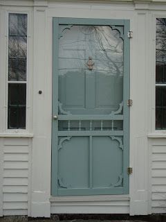 Benjamin Moore Stratton Blue - I like how this shows the storm door and internal door both painted. I think this is what I would do for maximum effect - otherwise it's just another white storm door over the door. Benjamin Moore Stratton Blue, Facade Makeover, Front Door Entrance Ideas, Stratton Blue, Painted Screen Doors, Entryway Paint, Entryway Paint Colors, Front Door With Screen, Blue Front Door