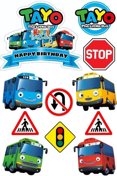 Toper Cake Tayo, Tayo Birthday Cake Topper, Stickers For Shirts, Frozen Elsa Cake Topper, Topper Kue, Elsa Cake Toppers, Bus Cake, Happy Birthday Stickers, Photo Cake Topper