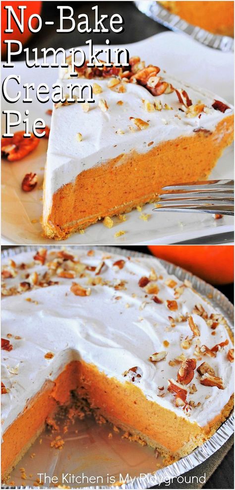 No-Bake Pumpkin Cream Pie No Bake Pumpkin Filling, Pumpkin No Bake Pie, Easy No Bake Pies 4 Ingredients, Pumpkin Pie No Bake, No Bake Pumpkin Pie Recipe, No Bake Pumpkin Desserts, Coconut Cream Pie Easy, Pumpkin Cream Pie, Coconut Cream Pie Recipes