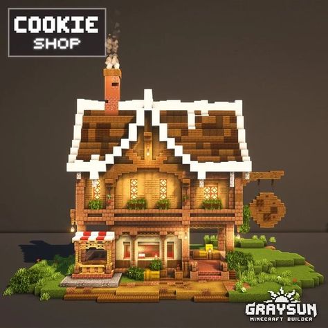 Mc Bakery Ideas, Minecraft Builds No Shaders, Minecraft Village Bakery, Bakery Shop Minecraft, Minecraft Bakery Building Cute, Minecraft Building Ideas Bakery, Bakery Minecraft Build, Cute Minecraft Bakery Ideas, Medieval Bakery Minecraft