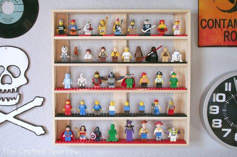 The Crafted Sparrow: DIY Lego Mini-Figure Display Figure Organization, Mini Figure Display, Lego Display Case, Boys Room Art, Art Homework, Diy Lego, Homework Station, Lego Display, Boy Room Art