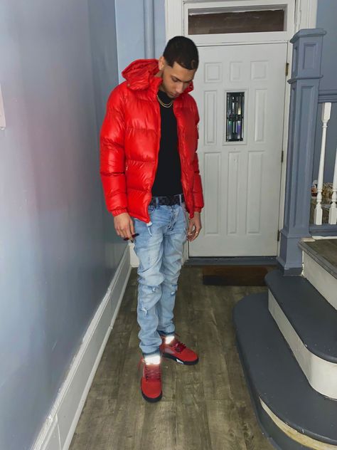 Red Jordan Outfits Men, Red Jordan 5 Outfit, Jordan 5 Outfit Men, Jordan 5 Outfit, Blood Gang, Ybn Nahmir, Outfit Jordan, Jordans Retro, Red Jordans