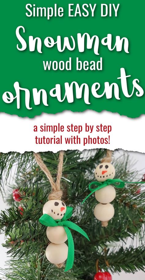 two wood bean snowman christmas ornaments hanging on a tree, text overlay Easy Simple DIY Snowman wood bead ornaments; a simple step by step tutorial with photos! Easy Diy Snowman, Easy Diy Paint, Diy Christmas Ornament, Homemade Ornaments, Snowman Christmas Ornaments, Diy Snowman, Simple Craft, Diy Craft Tutorials, Ornament Tutorial