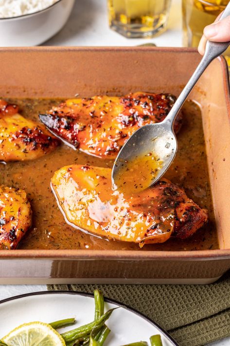 Easy Apricot Glazed Baked Chicken - Life is but a Dish Sheet Pan Sticky Apricot Chicken, Chicken Apricot Recipes, Recipes With Apricot Jam, Apricot Jam Chicken Recipe, Apricot Jam Chicken, Apricot Chicken Breast, Baked Apricot Chicken, Glazed Baked Chicken, Chicken Apricot