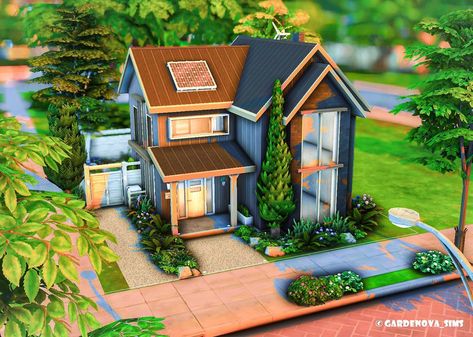 House With Skylight, Sims 4 Eco House, Cheap Houses, Sims 4 House Building, Sims 4 House Design, Sims Building, Sims House Plans, Bay House, Casas The Sims 4