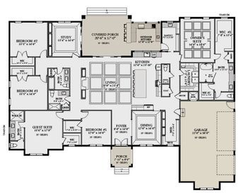 House Plan 6849-00161 - Modern Transitional Plan: 4,027 Square Feet, 5 Bedrooms, 4.5 Bathrooms 7 Bedroom House Plans 1 Story, House Plan With Sauna, Barndominium Plans 5 Bedroom, 6 Bedroom Single Story House Plans, 6-7 Bedroom House Plans, 7 Bedroom House Floor Plan, 5bdrm House Plans, Single Story House Floor Plans 5 Bedroom, Modern House Floor Plans Luxury