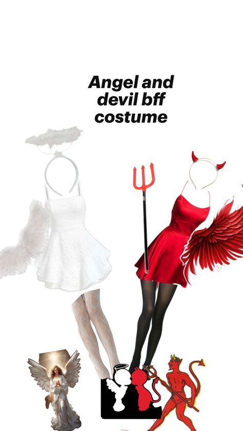 Angel And Devil Costume, Sister Costumes, Trio Halloween Costumes, Devil Halloween, Devil Costume, Duo Halloween Costumes, Angel Outfit, Clothing Design Sketches, Halloween Costumes For Teens