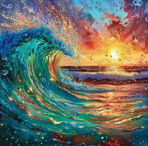 Wave Bubbles 🫧 🌊🎨 Artwork: Jona Morales #ocean #surfart #waveart #oceanminded #oceanart #sunrise #art #nature #surf #surfart #surfbreak #surfculture #shaka #abstract #artnouveau Best Paintings In The World, Art Aethstetic, Ocean Painting Ideas, Surreal Art Beautiful, Ocean Moodboard, Oil Pastel Abstract, Surf Art Painting, Sea Abstract Painting, Abstract Ocean Art