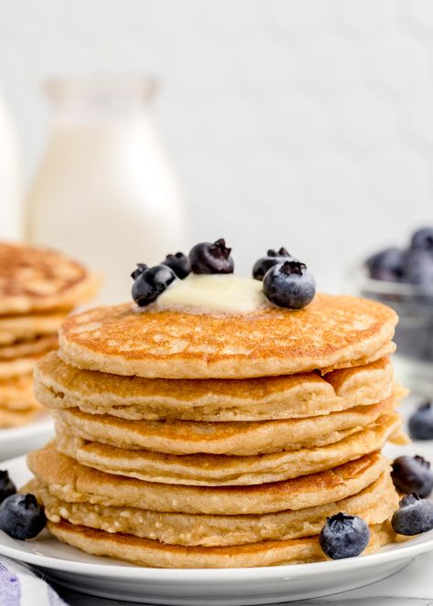 Low Sodium Breakfast, Wheat Pancake Recipe, Cornmeal Pancakes, Buttermilk Syrup, Blender Pancakes, Wheat Pancakes, Easy Banana Bread Recipe, Homemade Buttermilk, Homemade Syrup