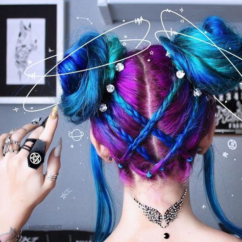 Manic Panic on Instagram: “@sandrarclemente reminding us why space buns are a classic hairstyle, #Festivalseason or not‼️ Snag one of these galaxy colors online or at…” Witch Hairstyles, Rave Hair, Galaxy Hair, Classic Hairstyles, Pretty Hair Color, Hair Dye Colors, Grunge Hair, Cool Hair Color, Crazy Hair