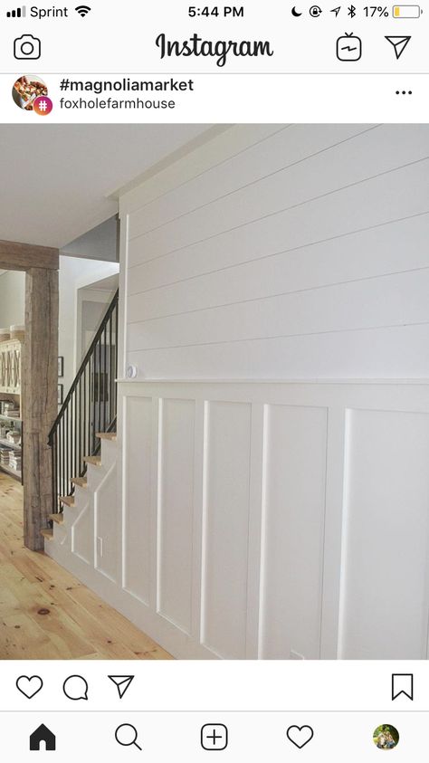 Shiplap Wainscoting, Wainscoting Dining Room, False Ceiling Bedroom, Board Batten, Ship Lap, Stair Wall, Board And Batten Wall, Up House, Board And Batten