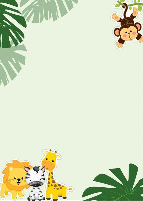 Wild Animals Background, Animal Border Design, Wild One Background, Safari Background, Baby Album Design, Baby Birthday Invitation Card, Safari Invitations, Jungle Thema, Simple Wedding Cards