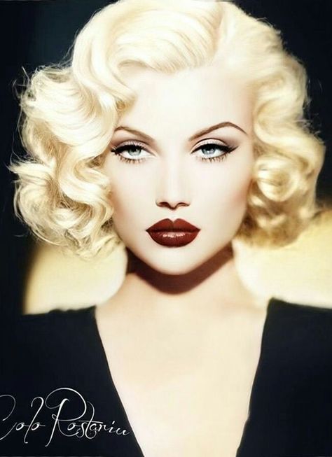 Short Hair With Blonde, Blonde Brown Highlights, Cabelo Pin Up, Hair Dye Color Ideas, Old Hollywood Hair, 40s Hairstyles, 50s Hairstyles, Vintage Curls, Glamour Hair