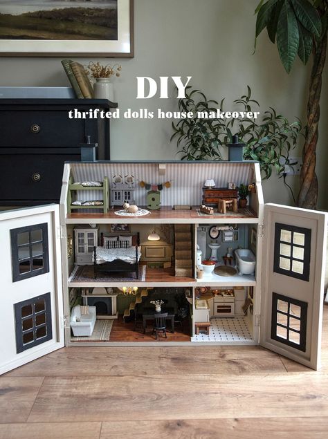 Homemade Wooden Doll House, Maileg Dollhouse Furniture Diy, Renovated Dolls House, Dolls House Renovation, Dolls House Makeover, Dolls House Interiors Diy, Doll House Renovation Diy, Diy Dollhouse Makeover, Plastic Dollhouse Makeover