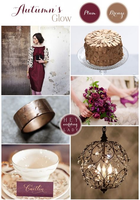 Autumn Glow - Bronze & Plum Wedding Inspiration Board Winter Wedding Colors Schemes, Wedding Colors Schemes, Bronze Wedding, Plum Wedding, Winter Wedding Colors, Colors Schemes, Wedding Palette, Wedding Theme Colors, Wedding Inspiration Board