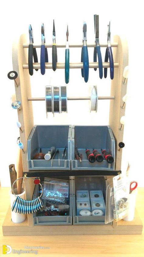 35 Brilliant Tool Organization Ideas - Engineering Discoveries Jewelry Tools Organization, Jewelers Workbench, Jewelers Bench, Bench Dimensions, Modern Tv Wall Units, Tool Holders, Tool Storage Diy, Tool Rack, Studio Organization