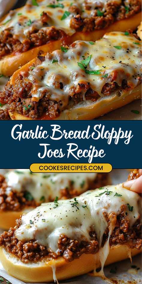 Easy Meal For Big Family, Garlic Bread Cheese Steak Sloppy Joes, Sloppy Joe Melt, What To Make With Garlic Bread, Italian Sloppy Joes On Garlic Bread, Hoagie Bread Ideas, Cheesy Garlic Bread Sloppy Joe’s, Sloppy Joe Recipe On Garlic Bread, Sloppy Joes Garlic Bread