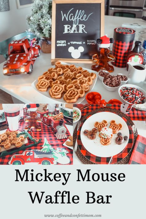 Mickeys Christmas Party, Disney Breakfast, Mickey Waffle, Disney Christmas Party, Christmas Waffles, Mickey Waffles, North Pole Breakfast, Waffle Bar, Christmas Movie Night