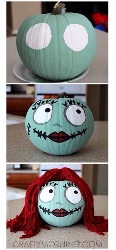 50 pumpkin decorating ideas Halloween Nightmare Before Christmas, Nightmare Before Christmas Party, Pumpkin For Halloween, Sally Skellington, No Carve Pumpkin Decorating, Pumpkin Decorating Contest, Pumpkin Decorating Ideas, Nightmare Before Christmas Decorations, Pumpkin Contest