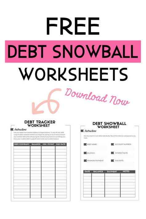 If you're using the debt snowball method to pay down your debt here is a free printable debt snowball worksheet. There are two to choose from, both PDFs. Debt Snowball Printable, Debt Snowball Spreadsheet, Debt Snowball Worksheet, Reading Log Printable, Saving Challenges, Debt Freedom, Excel Tips, Thrifty Thursday, Debt Tracker