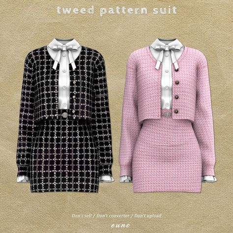 tweed pattern suit | Patreon Sims 4 Cc Women Blazer, Sims 4 Chanel Cc, Sims 4 Rich Cc, Euno Sims, The Sims 4 Pack, Cc Folder, Rich Clothes, The Sims 4 Packs, Sims 4 Game Mods