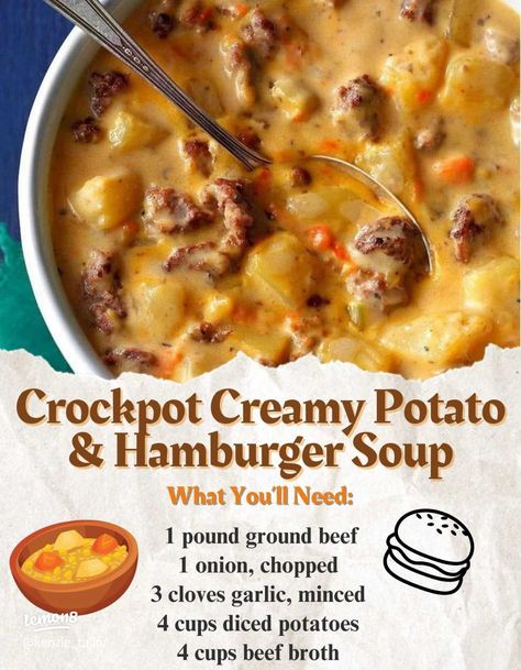 Creamy Potato & Hamburger Soup Recipe | Gallery posted by Kenzie_tailor | Lemon8 Potato And Hamburger Soup, Potato And Hamburger, Potato Hamburger Soup, Hamburger Soup Recipe, Hamburger Soup, Diced Potatoes, Creamy Potato, Easy Homemade Recipes, Grandmas Recipes