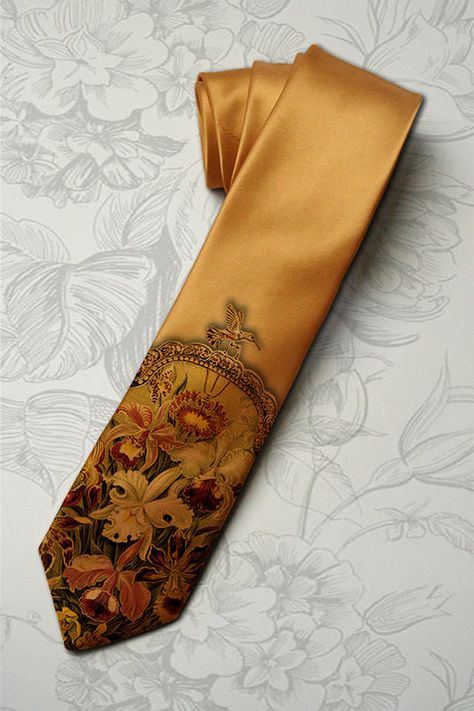 Floral necktie Spring Fashion Collection, Spring Collection Fashion, Floral Necktie, High Fashion Accessories, Gold Tie, Cool Ties, Fashion Website, Exclusive Fashion, Gold Floral