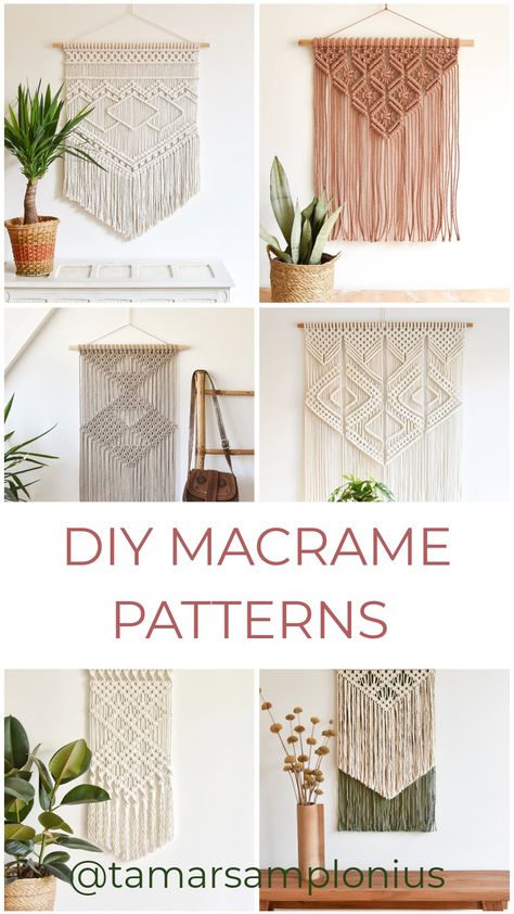 More than 30 easy macrame tutorials to create these designs yourself! Macrame Wall Hanging Pattern Free, Macrame Instructions, Vintage Macrame Patterns, Making Macrame, Macrame Wall Hanging Tutorial, Easy Macrame, Macrame Wall Hanger, Free Macrame Patterns, Macrame Wall Hangings