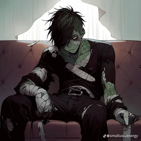 Zombie Guy Art, Anime Zombie Oc, Zombie Oc Art Male, Creepy Male Oc, Zombie Character Design Male, Toxic Character Design, Anime Zombie Guy, Zombie Anime Boy, Zombie Boy Art