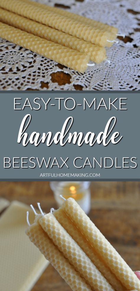 Rolled Beeswax Candles Easy Handmade DIY - Artful Homemaking Homemade Beeswax Candles, Candle Making Tutorial, Rolled Beeswax Candles, Beeswax Candles Diy, Rolled Candles, Candle Dipping, Candle Tutorial, Natural Beeswax Candles, Bee Wax Candles