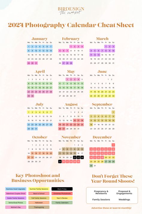 Download our 2024 Photographer Calendar Cheat Sheet to optimize your scheduling, seize upcoming opportunities, and strategically plan shoots for business growth! 📸✨ #PhotographyCalendar #PhotographyBusiness #2024Opportunities Business Plan Photography, Photography Business Plan Template Free Printable, Photographer Schedule, Photography Calendar, Photography Business Plan, Photo Session Ideas, Wall Calendar Design, Schedule Calendar, Business Plan Template Free