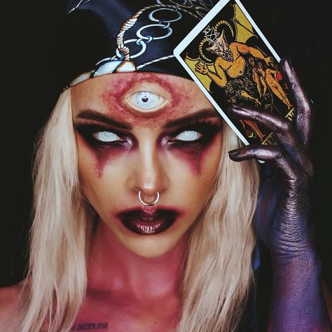 @romina_dietrich_makeup gets creepy with her fortune teller Halloween makeup look. She is channeling all your inner demons to disappear. In this look, she used the All Nighter Foundation to enhance her skin and create a smooth base. Creepy Fortune Teller Makeup, Fortune Teller Halloween Makeup, Creepy Fortune Teller, 7 Deadly Sins Makeup, Halloween Fortune Teller Costume, Fortune Teller Makeup, Fortune Teller Halloween, Base Eyes, Halloween Makeup Look