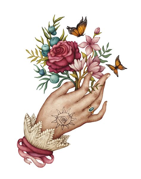 Images Victoriennes, Hands Holding Flowers, Vintage Illustration Art, 4 Tattoo, Hand Flowers, Fine Art Drawing, Desenho Tattoo, Vintage Drawing, Arte Inspo