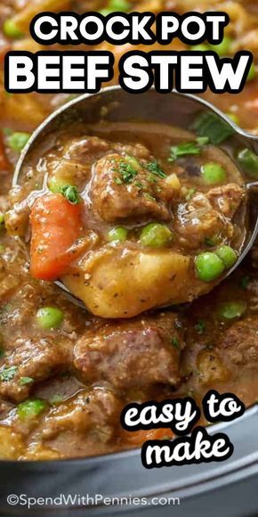 Homemade Crockpot beef stew is an easy and flavorful main course that we love pulling our slow cooker out for. It's one of my favorite stew recipes ever! #spendwithpennies #stew #beefstew #crockpotbeefstew #slowcooker #slowcookerbeefstew #easybeefstew Crock Pot Beef Stew, Crockpot Beef Stew, Beef Stew Meat Recipes, Easy Beef Stew Recipe, Crock Pot Beef, Crockpot Recipes Beef Stew, Easy Beef Stew, Crockpot Stew, Homemade Beef Stew