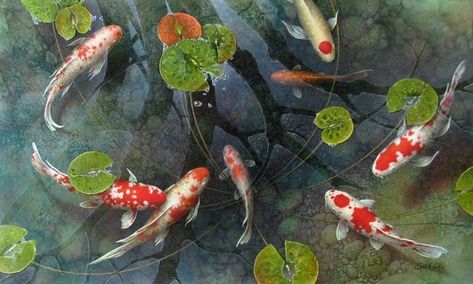 Terry Gilecki, Tattoo Koi, Butterfly Koi, Etching Ideas, Koi Painting, Koi Art, Carpe Koi, Koi Fish Pond, Koi Carp