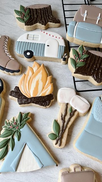 Camping Sugar Cookies, Camp Bachelorette Cookies, Camping Cookies Decorated, Camp Cookies, Campfire Cookies, Camping Cookies, Sports Cookies, Cookies Decoration, Bachelorette Cookies