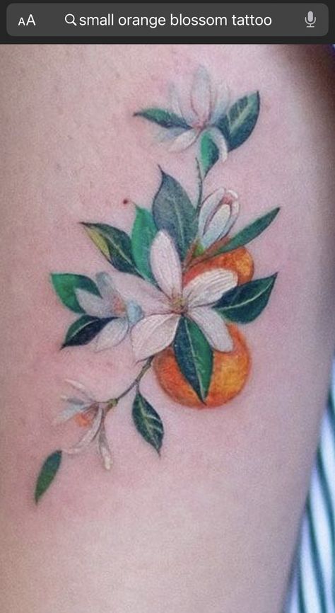 Orange Blossom Tattoo, Clementine Flower, Florida Tattoos, Fruit Tattoo, Theme Tattoo, Blossom Tattoo, Dream Tattoos, Little Tattoos, Simplistic Tattoos