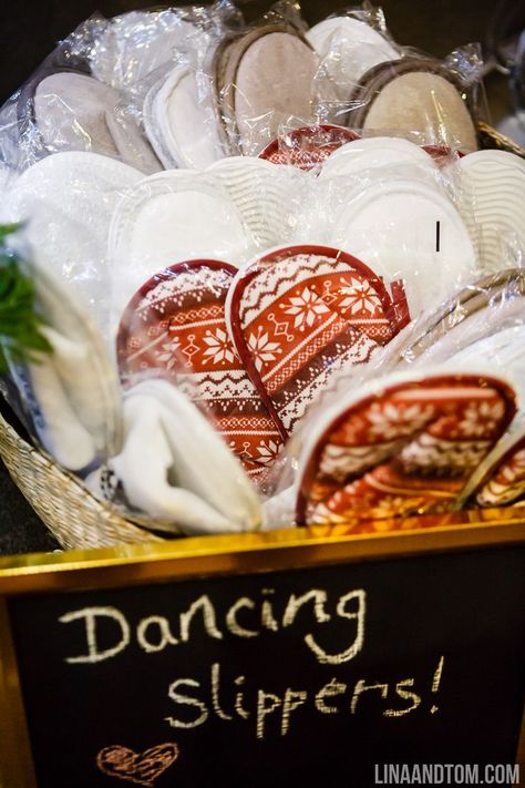 Cosy slippers to keep your guests cosy in the marquee during a winter wedding. Sophie and James' wedding photographed by Lina and Tom. Elegant Christmas Wedding, Winter Themed Wedding, Christmas Wedding Ideas, Themed Wedding Ideas, Event Planning Guide, Christmas Wedding Themes, Christmas Wedding Inspiration, Winter Wedding Favors, Winter Sparkle