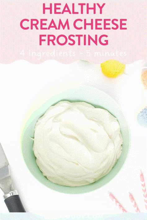 Healthy Cream Cheese Frosting (5 Minutes!) | Baby Foode Smash Cake Cream Cheese Frosting, Light Frosting For Cupcakes, Clean Frosting Recipe, Healthy Cream Cheese Icing, Healthier Cake Frosting, Smash Cake Frosting Healthy, Sugar Free Whipped Cream Frosting, Healthy Cake Frosting For Baby, Low Sugar Birthday Cake For Baby