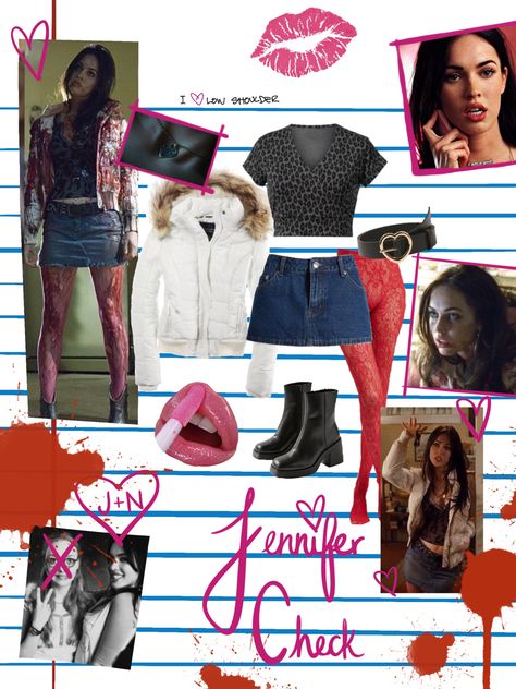 Jennifer Check Outfit Ideas, Jennifer’s Body Clothes, Jennifer’s Body Aesthetic Outfit, Jenifer Check Halloween, Jennifers Body Megan Outfits, Jennifer's Body Outfits Halloween, Jennifer’s Body Couple Costume, Jeniffers Body Outfits, Jenifer Check Aesthetic